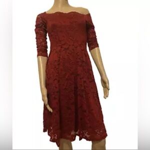 Elegant Red Lace Off-Shoulder Dress